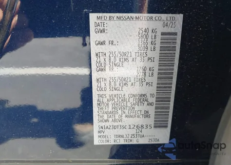 2025 Nissan Murano Platinum z USA, uszkodzony, nr VIN 5N1AZ3DT3SC126835